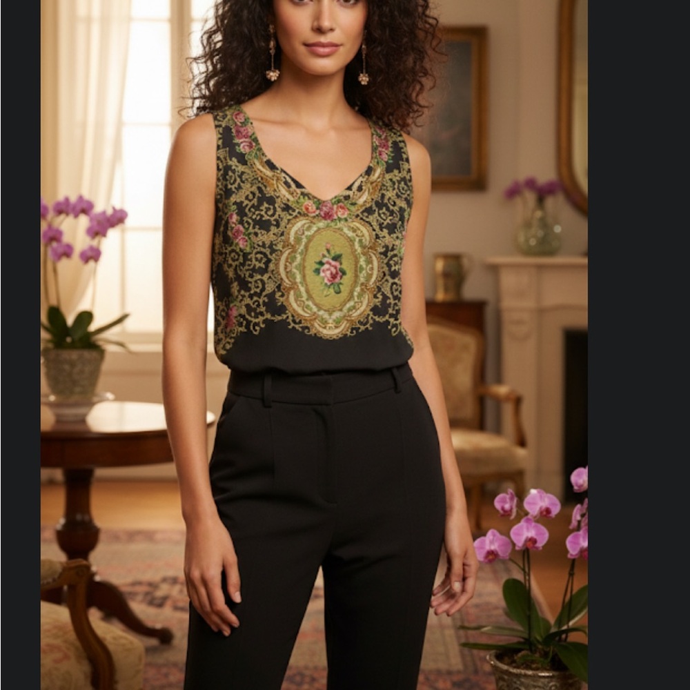 Michal Negrin Hand-Embellished Silk Blend Top WSwarovski Crystals, Size
XXL